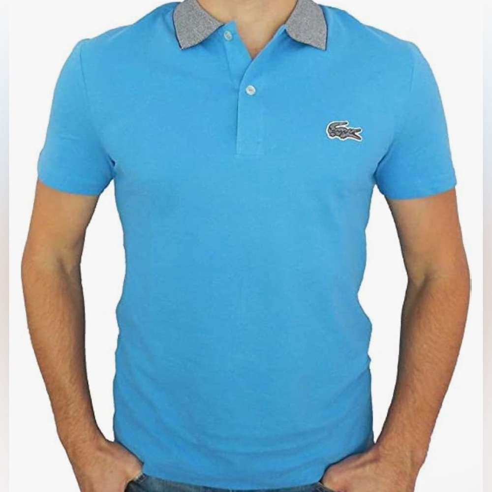 LACOSTE Men's Contrast Neck Cotton Polo, Regular Fit, Size L, NWOT